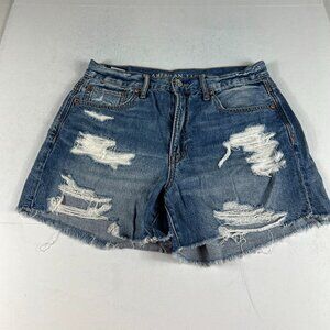 American Eagle Shorts Women's 4 90's Boyfriend Blue Cut Offs Distressed Denim